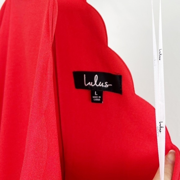 NWT Lulus Endlessly Endearing Scalloped Coral Red Mini Dress - Picture 4 of 7